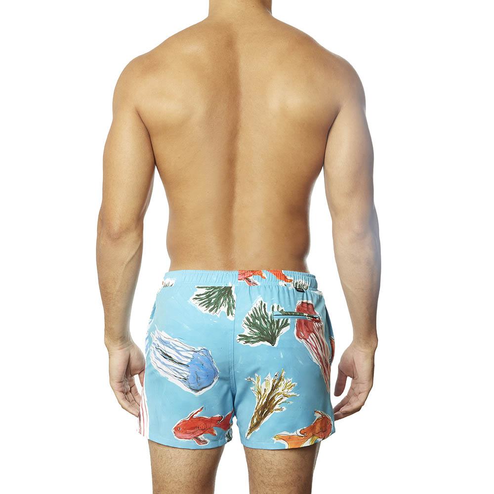 Swim shorts with Blue Jellies print Ali Forney Center Fundraiser Colab