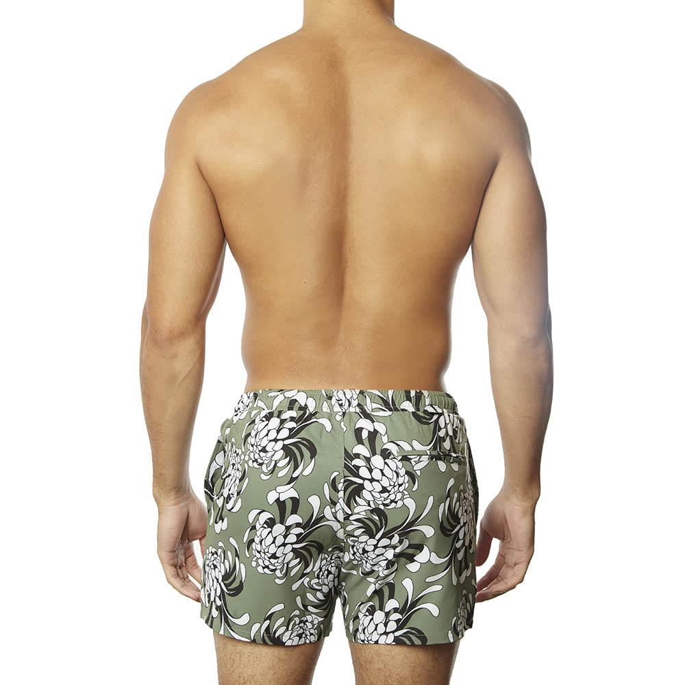 Swim Short Olive Green Chrysanthemums