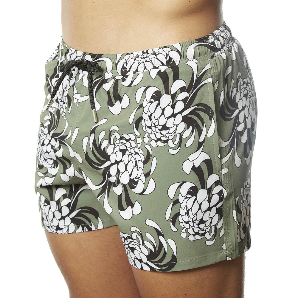 Swim Short Olive Green Chrysanthemums