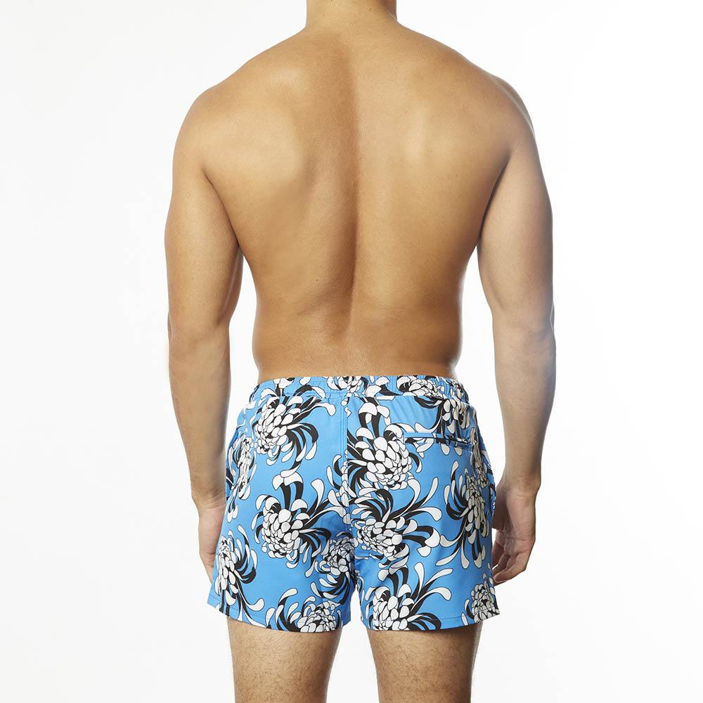 Swim Short Blue & Black Chrysanthemums