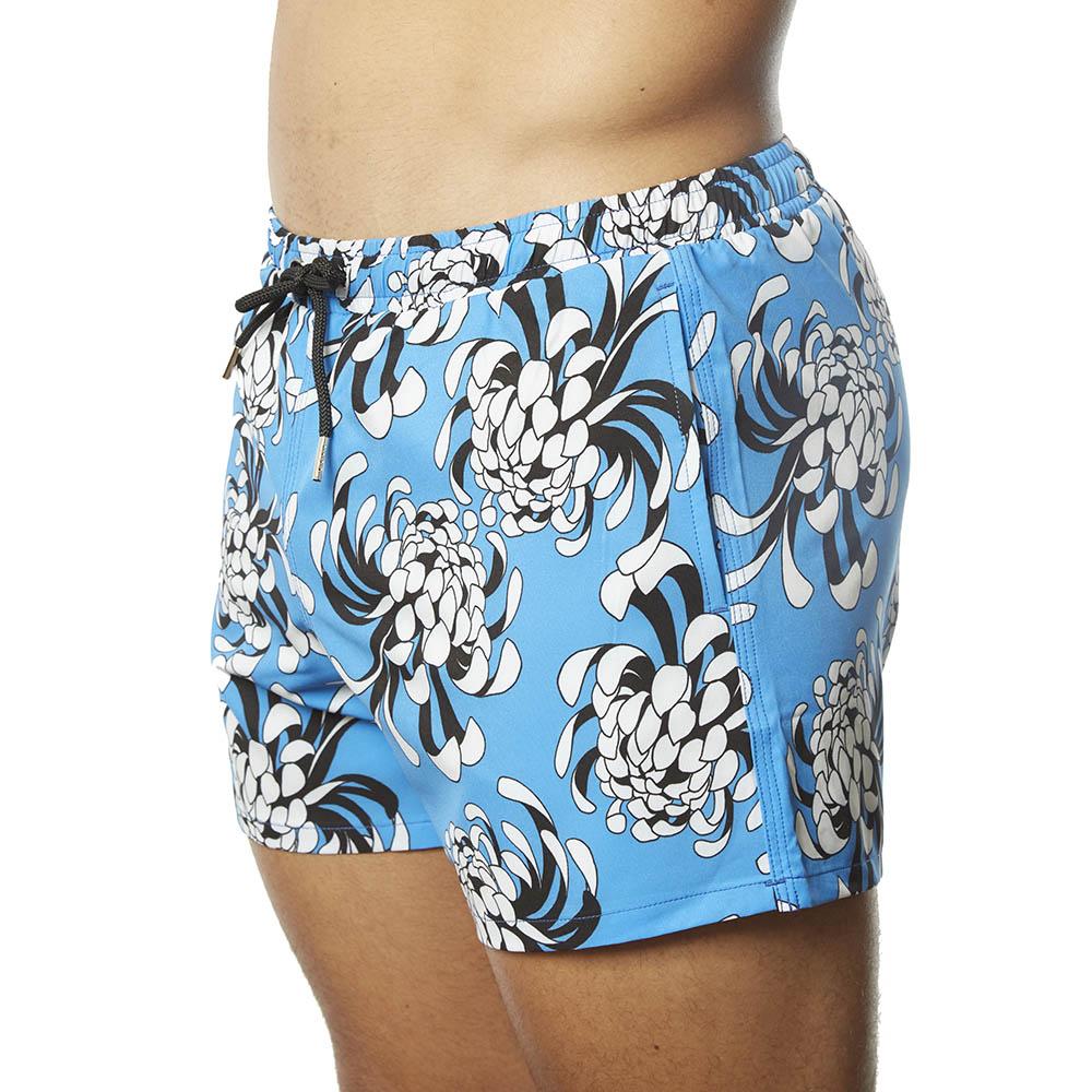 Swim Short Blue & Black Chrysanthemums