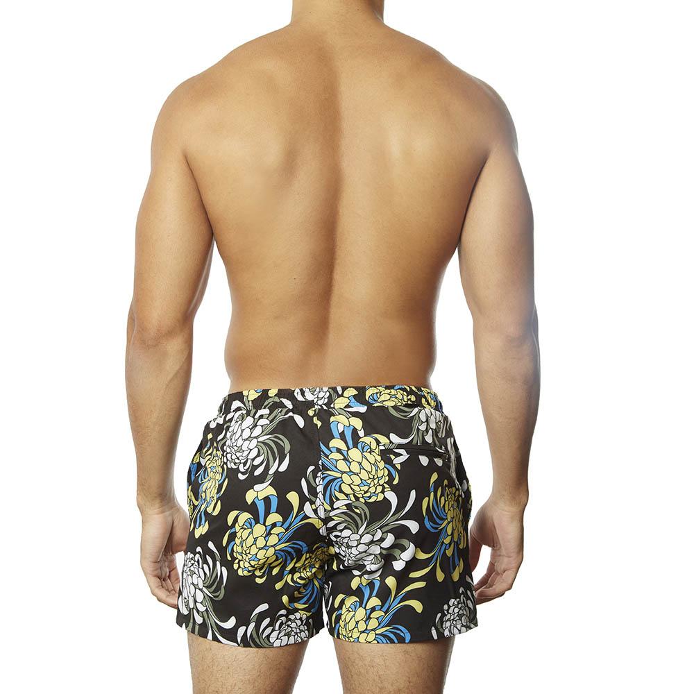 Swim Short Black & Yellow Chrysanthemums