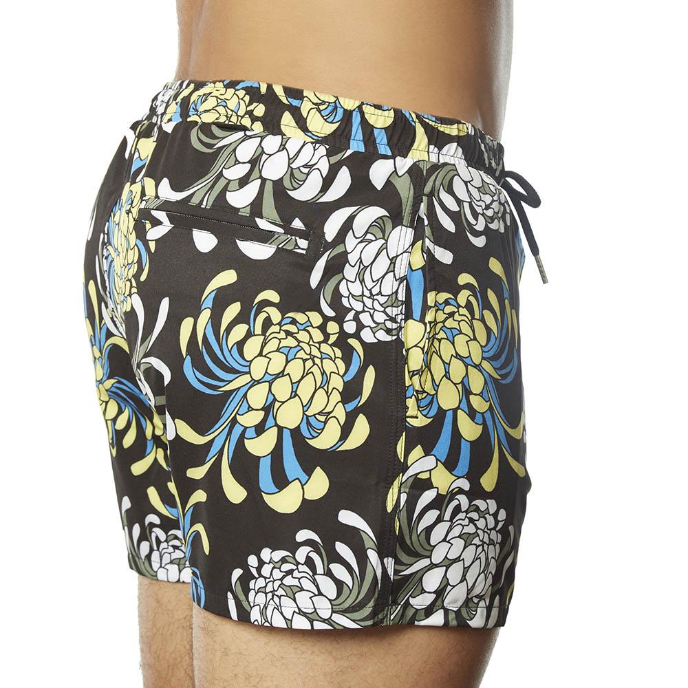 Swim Short Black & Yellow Chrysanthemums