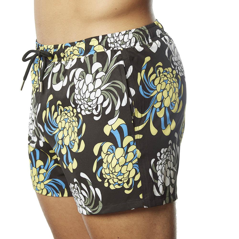 Swim Short Black & Yellow Chrysanthemums