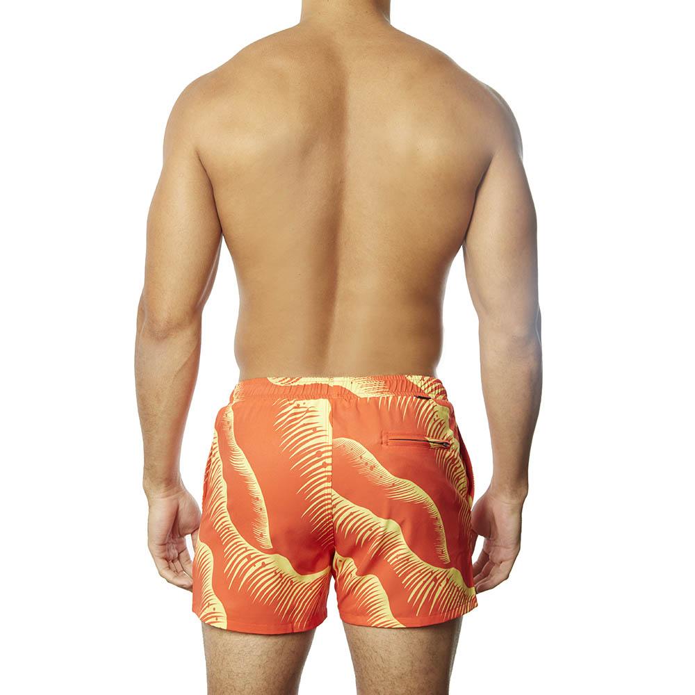 Swim Short Red & Yellow Wave Block Print