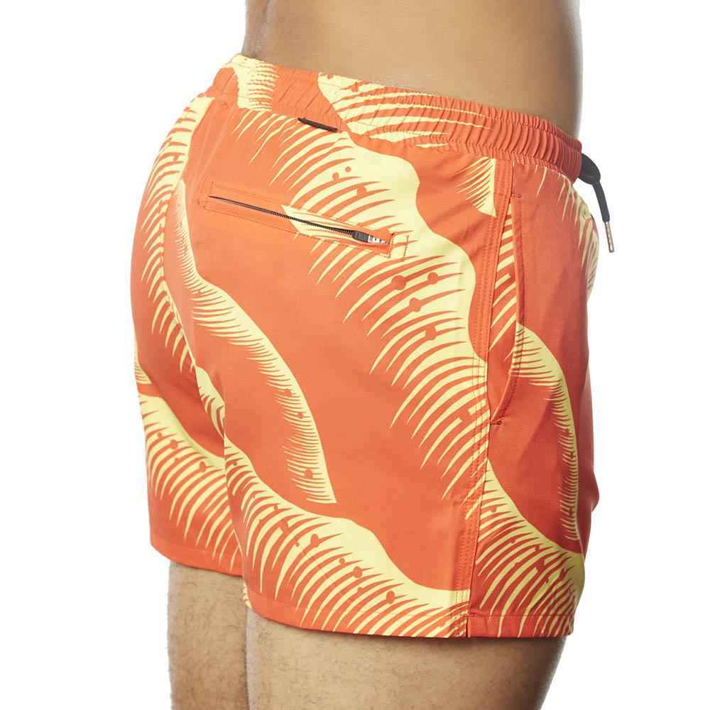 Swim Short Red & Yellow Wave Block Print