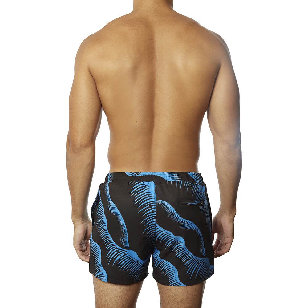 Swim Short Blue & Black Wave Block Print