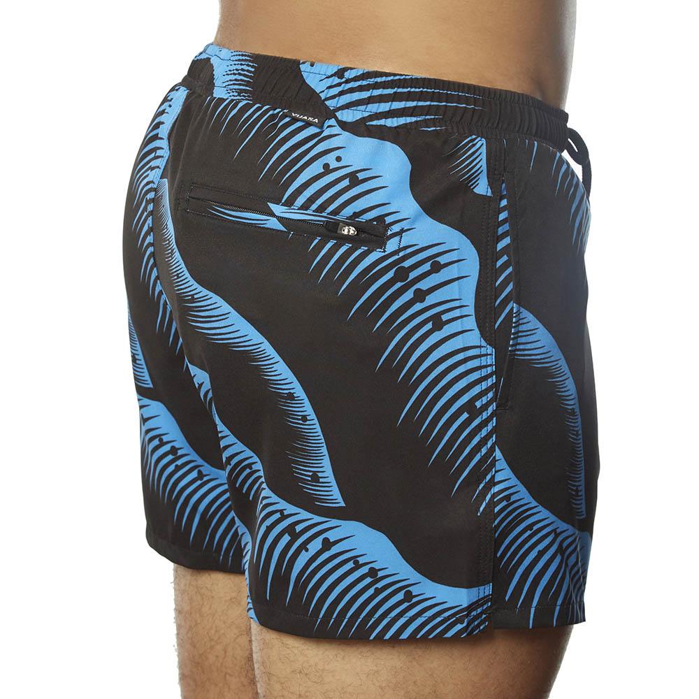 Swim Short Blue & Black Wave Block Print