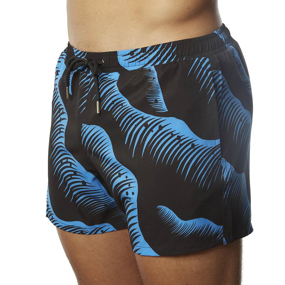 Swim Short Blue & Black Wave Block Print